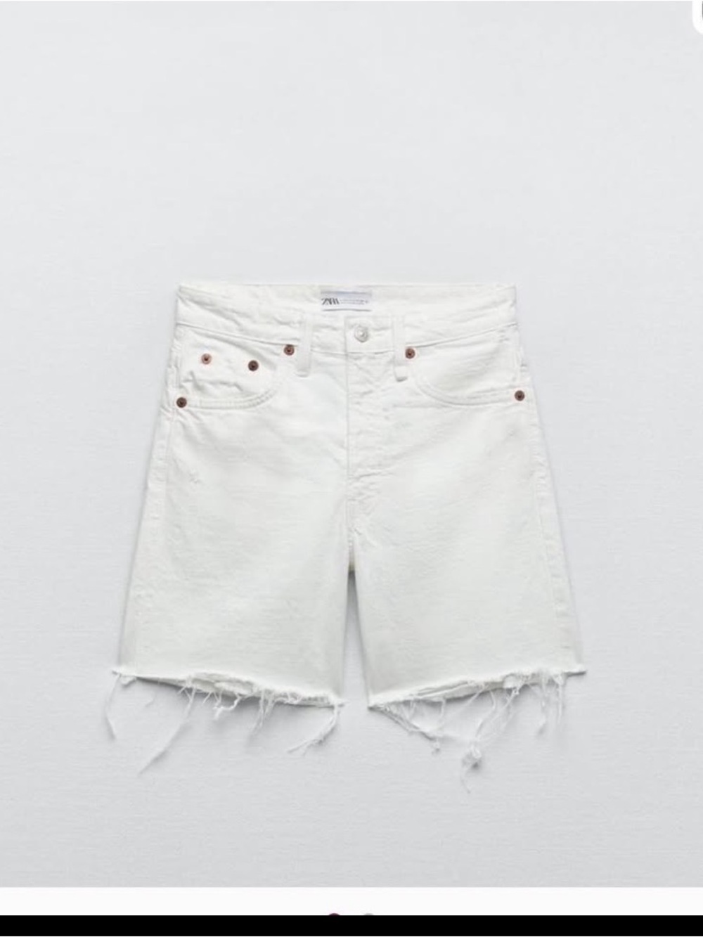 Zara White Distressed Hem Denim Shorts
